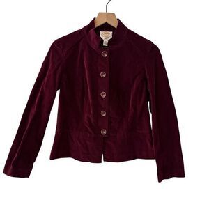 Talbots Vintage Burgundy Velvet Velour Stretchy Button‎ Up Victorian Jacket 6P